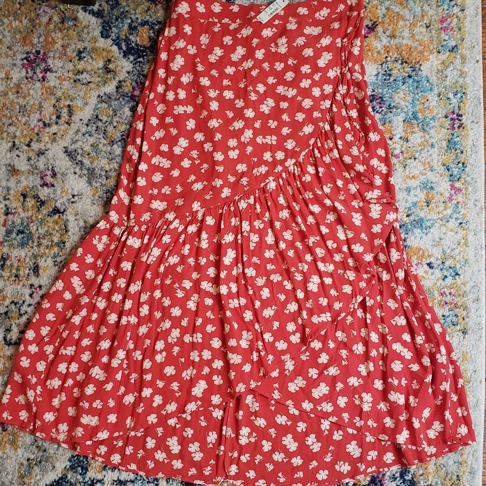 Madewell Happy Hibiscus Ruffle-Wrap Midi Skirt